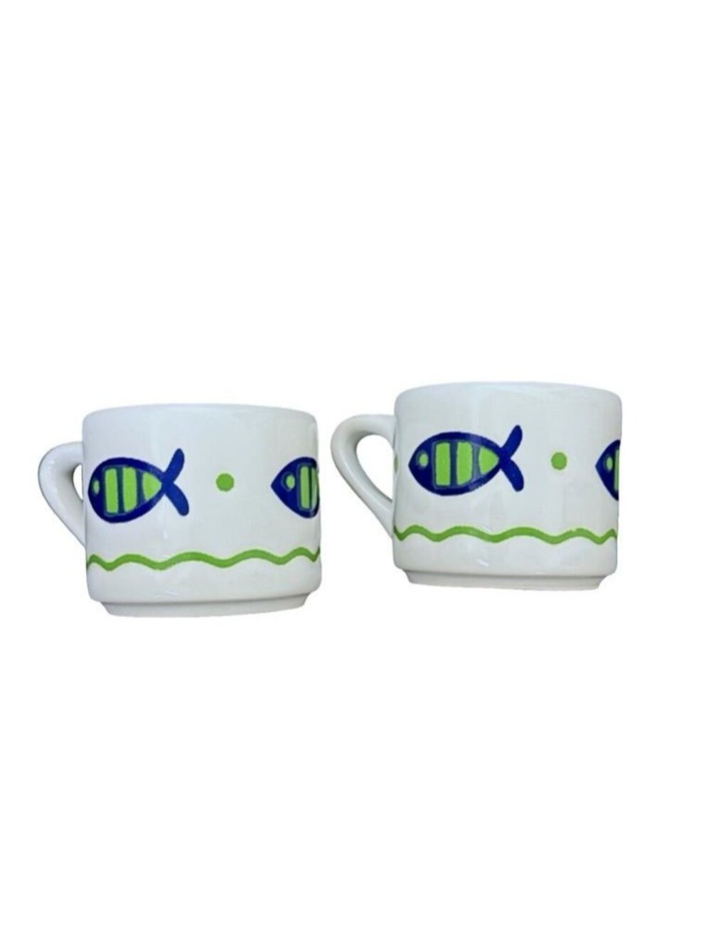 Waechtersbach Fish Design Ceramic Espresso Cups Set Of 2 Made In Spain